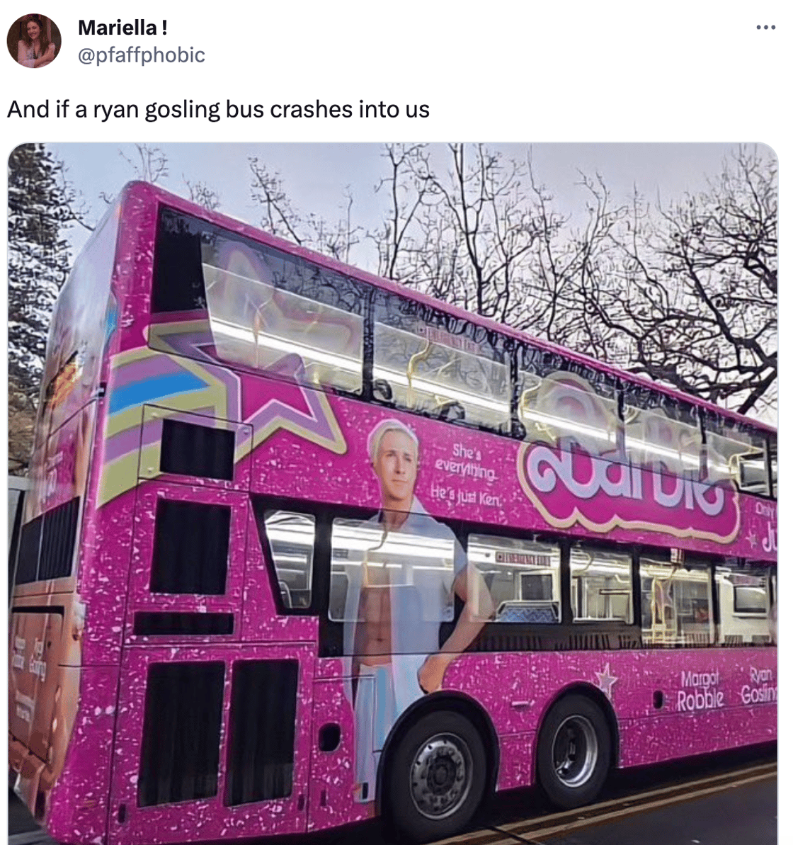 Ryan Gosling on a Barbie bus