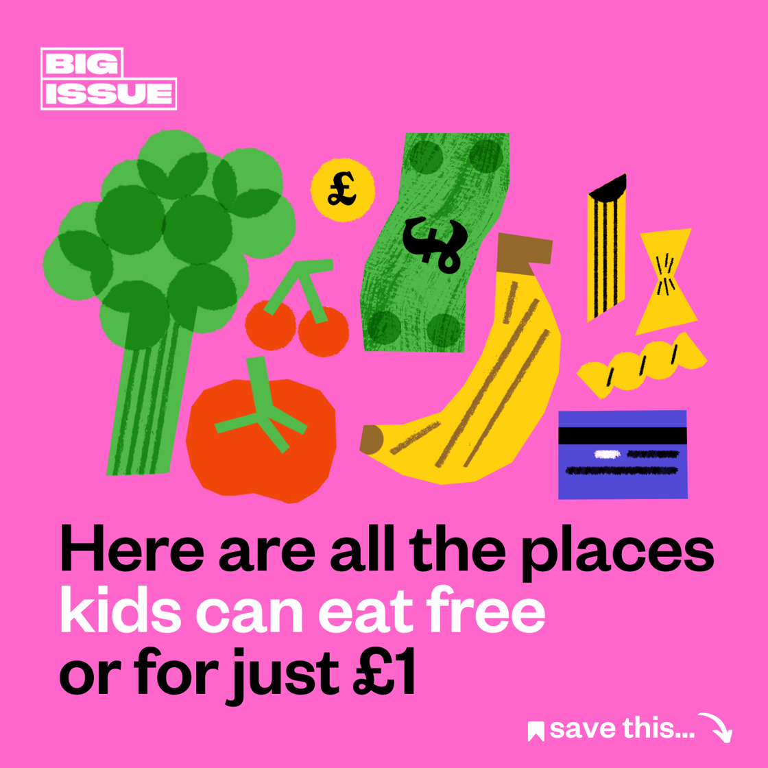 Here are all the places kids can eat free or for just £1. Illustration: Lizzie Lomax
